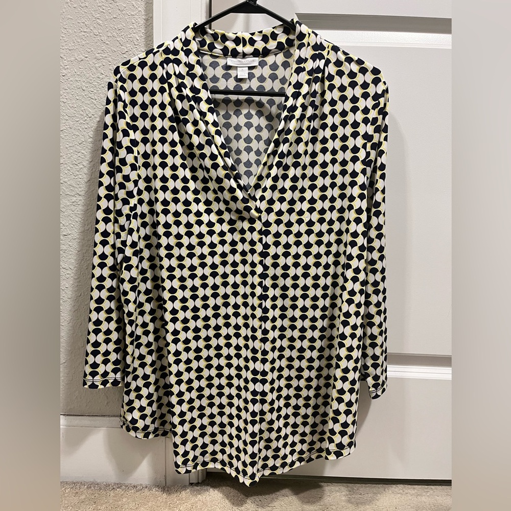 Charter Club Black and Cream Geometric Blouse